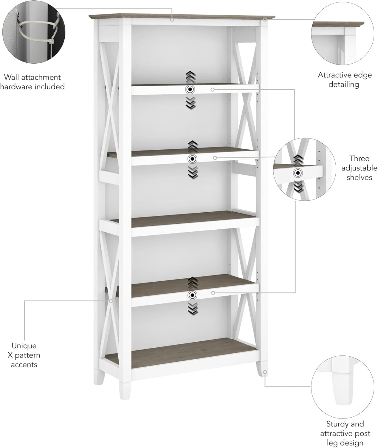 5-Shelf 66-Inch H Bookcase